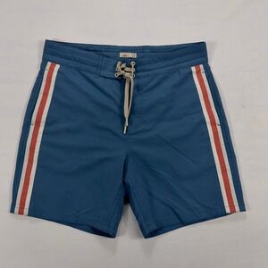 Faherty Board Shorts Seawool Recycled Striped Swim Trunks Size 32 Blue Surf